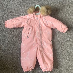 Pink Kids Winter Snowsuit with Faux Fur Hood